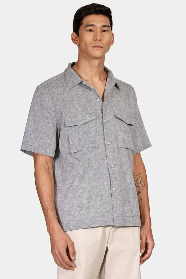 Camisa Manga Curta Regular Linho e Algodão Surat Verde Militar - P