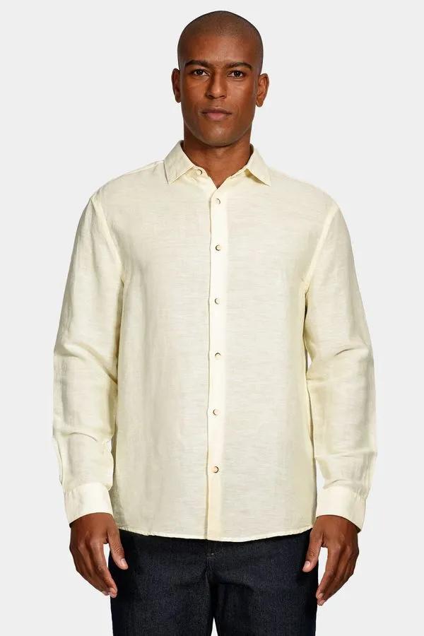 Camisa Manga Longa Regular Linho Com Algodão Amarelo - G