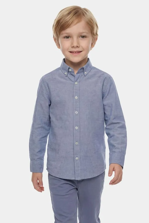 Camisa Manga Longa Infantil Oxford Azul - PP