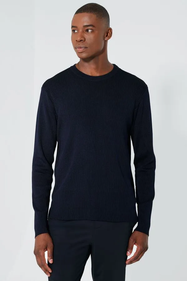 Suéter Manga Longa Tricot Rayon Marinho - G