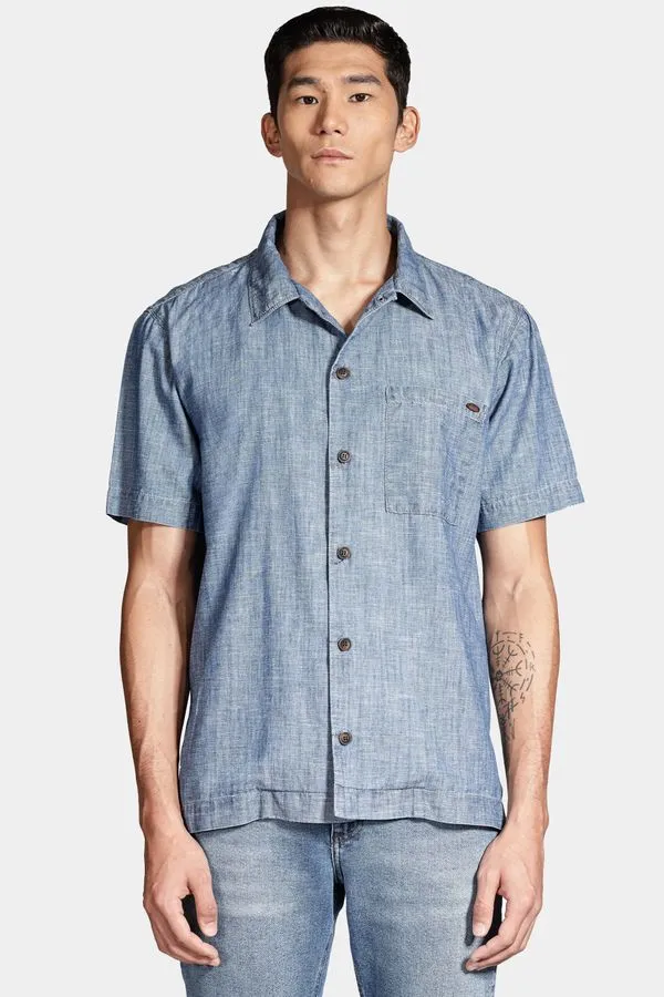 Camisa Manga Curta Regular Jeans em Liocel Azul Jeans - M