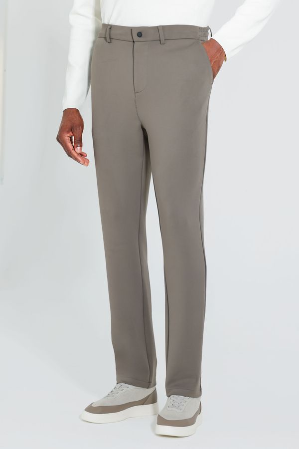 Calça Scuba Super Slim Elástico Lateral Cáqui - P
