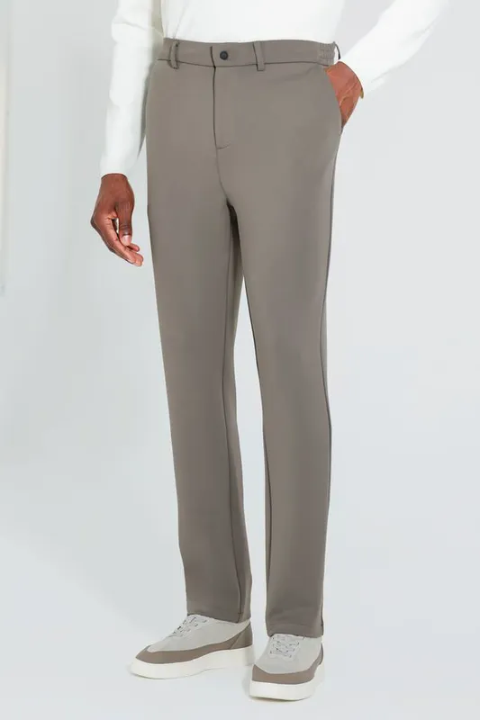 Calça Scuba Super Slim Elástico Lateral Cáqui - P