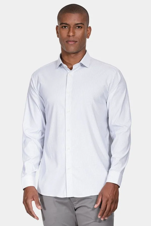 Camisa Manga Longa Regular Cosmo Tech Flex Micro Xadrez Branco Com Verde - M