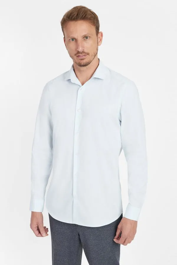 Camisa Slim Social Com Elastano Azul Claro - 39
