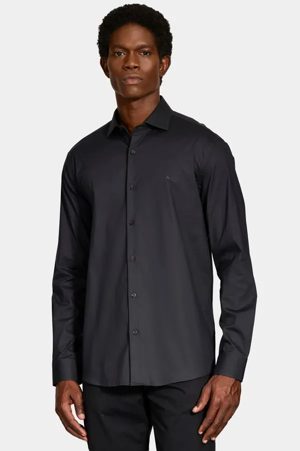 Camisa Manga Longa Slim Tricoline Stretch Chumbo - GG
