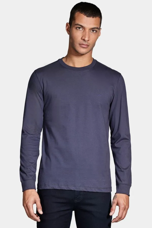 Camiseta Manga Longa Malha Básica Marinho - G