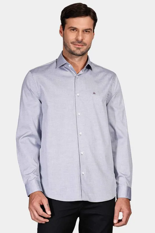 Camisa Manga Longa Regular Tricoline Pinpoint Azul Escuro - XGG