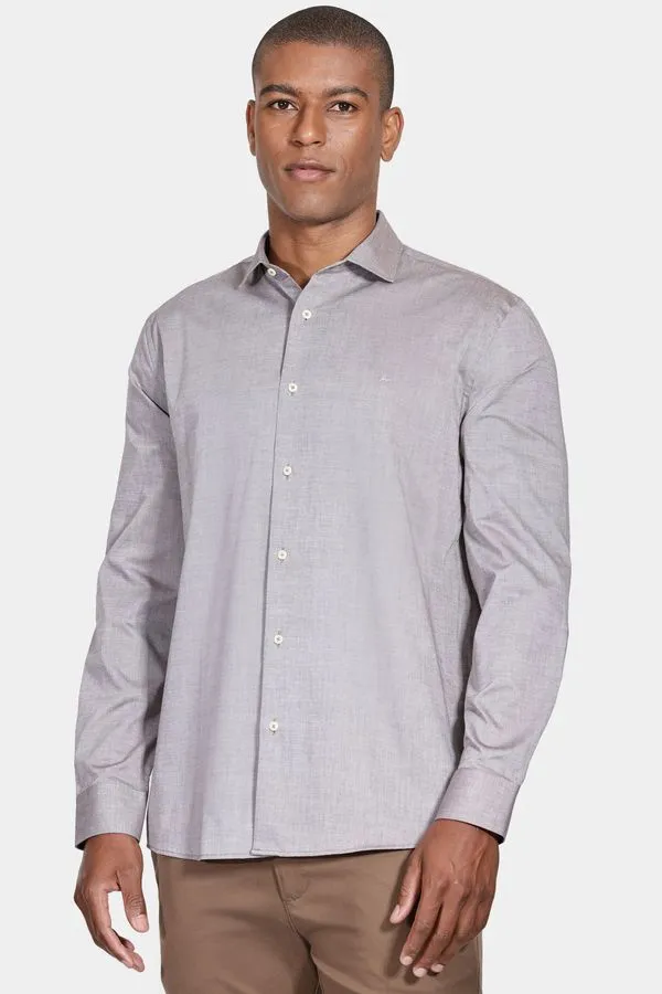 Camisa Manga Longa Cosmo Regular Oxford Marrom - XGG