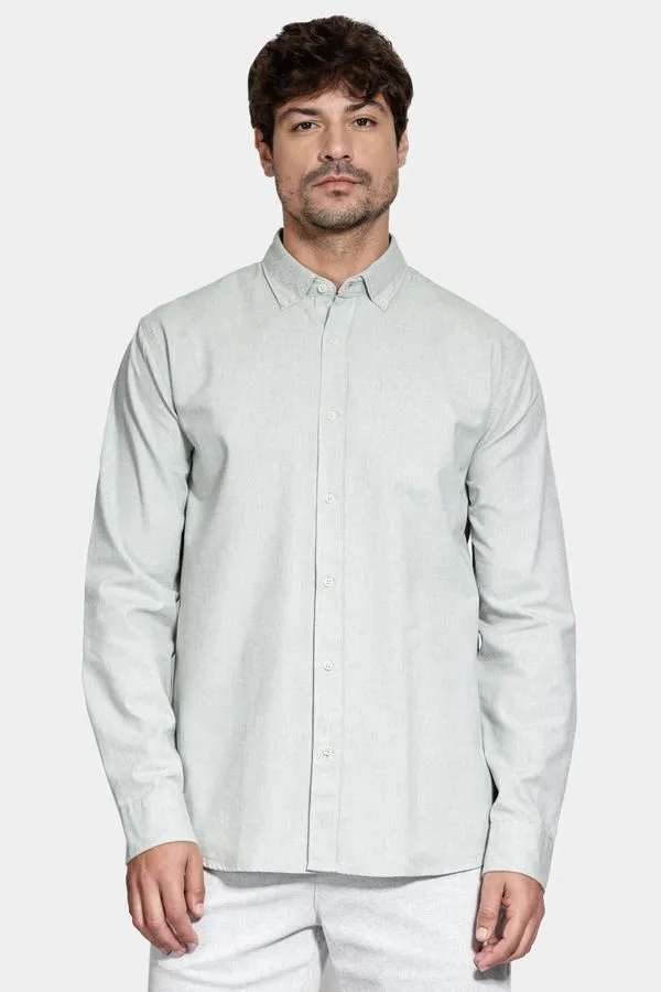 Camisa Manga Longa Slim Oxford Verde Claro - P