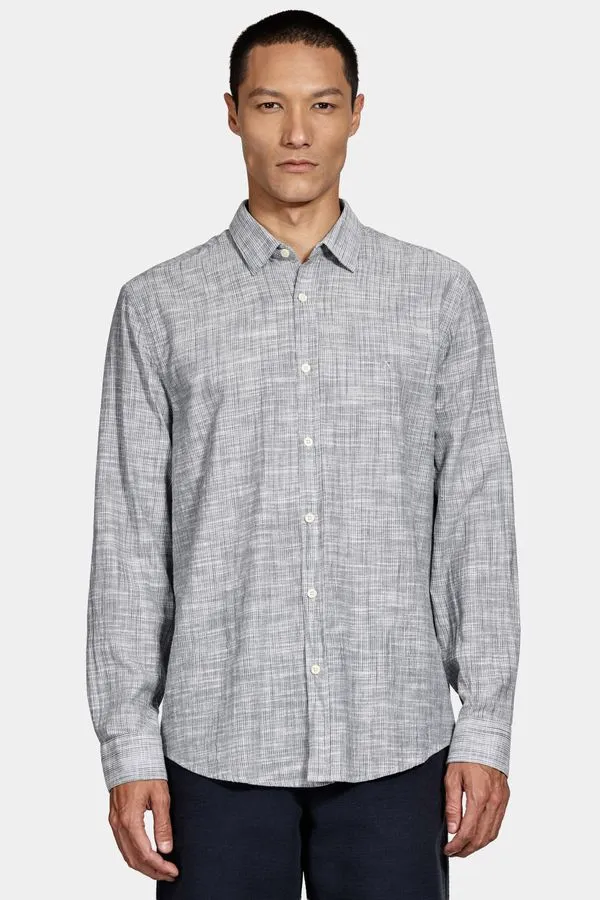 Camisa Manga Longa Regular Listrada Rústica Marinho/Branco - M