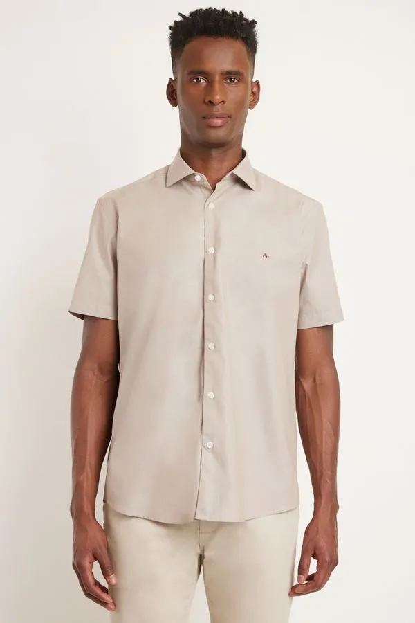 Camisa Manga Curta Regular Tricoline Gráfica Cáqui - G