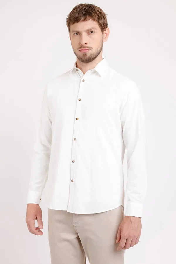 Camisa Manga Longa Slim em Veludo Cotelê Branco - G