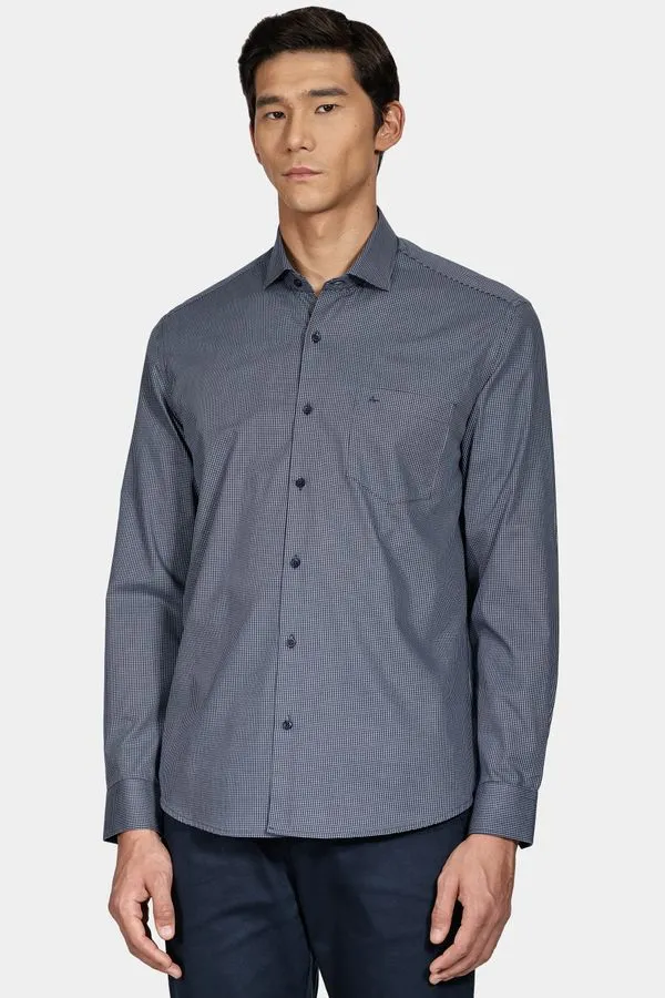 Camisa Regular Micro Xadrez Marinho/Azul Claro - XGG