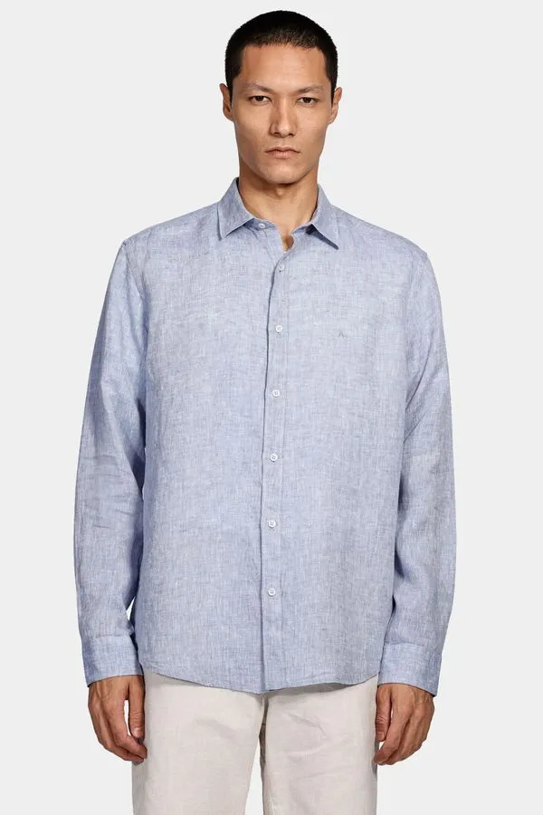 Camisa Manga Longa Slim em Linho Irlandês Azul Índigo - P