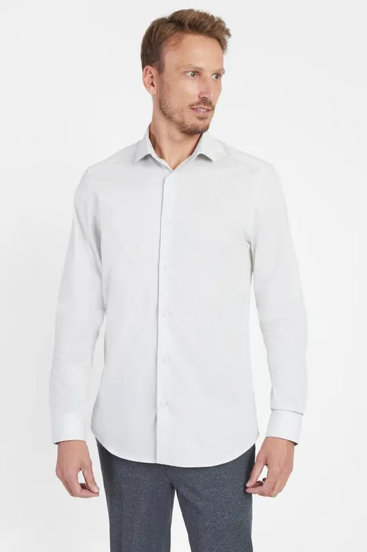 Camisa Slim Social Com Elastano Cinza - 38
