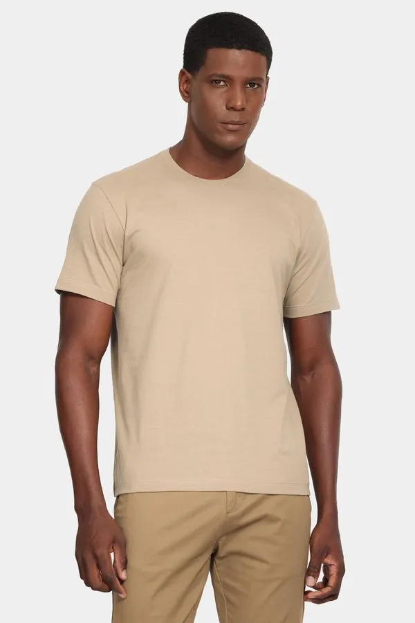 Camiseta Manga Curta Bordado Básica Caqui Mascavo 114 - XGG