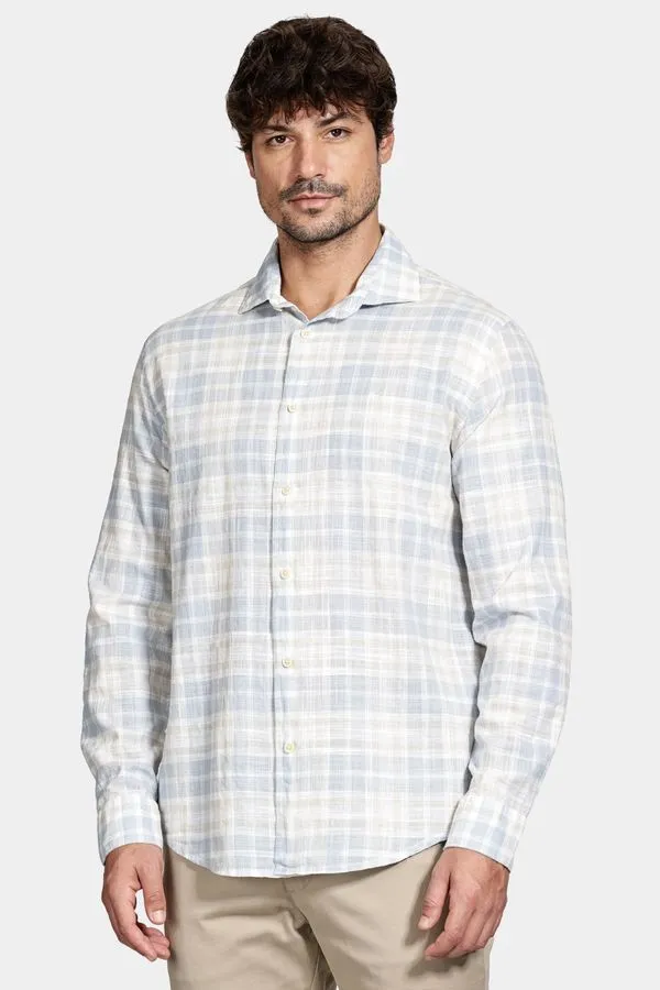 Camisa Manga Longa Regular Xadrez Branco Com Cinza - XXG