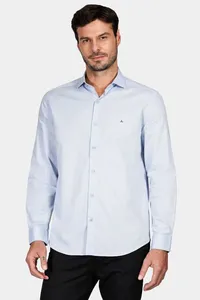 Camisa Manga Longa Regular Tricoline Maquinetado Fio 40 Azul - M