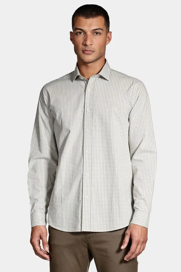 Camisa Manga Longa Regular Algodão Fio 60 Xadrez Vichy Branco Com Verde Claro - M