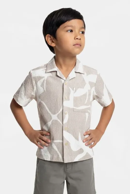 Camisa Regular Manga Curta Infantil Seersucker Caqui / Branco - 12