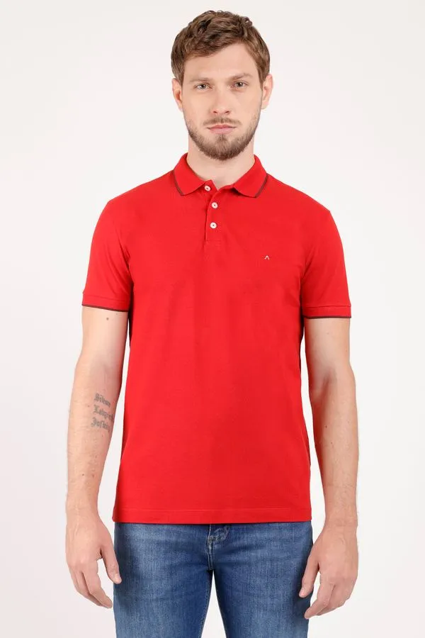 Polo Manga Curta Piquet Classic Vermelho Com Burgundy - GG
