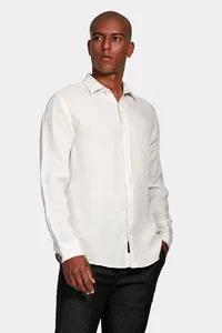 Camisa Manga Longa Slim em Linho Irlandês Gelo - G