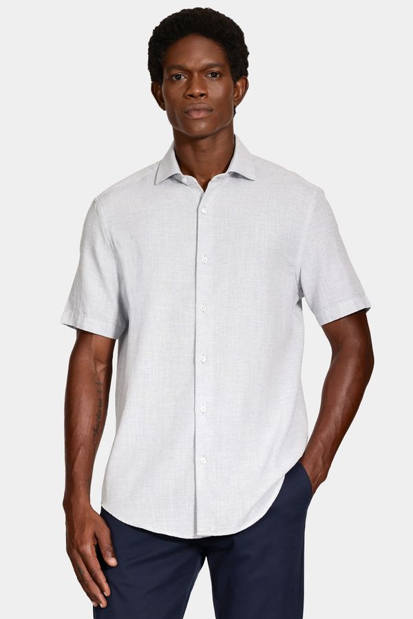 Camisa Manga Curta Slim Linho Mescla Azul - P