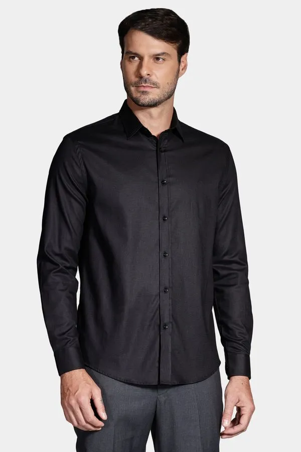 Camisa Manga Longa Cosmo Slim Stretch Maquinetada Lisa Preto - GG