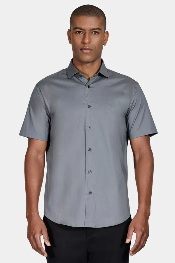 Camisa Slim Tricoline Com Stretch Chumbo