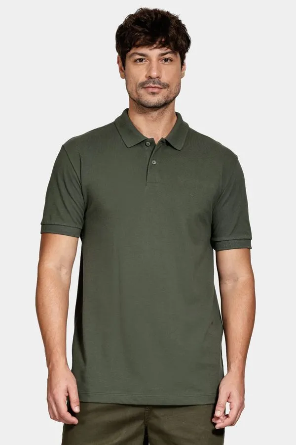 Polo Piquet Algodão Básico Manga Curta Verde Militar - G