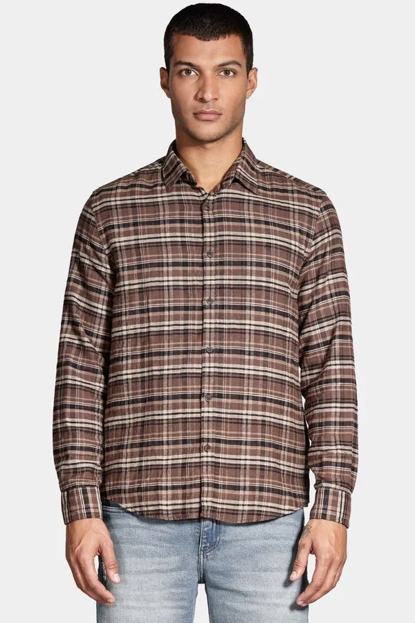 Camisa Manga Longa Move Regular Xadrez Rústico Café Com Cáqui - P