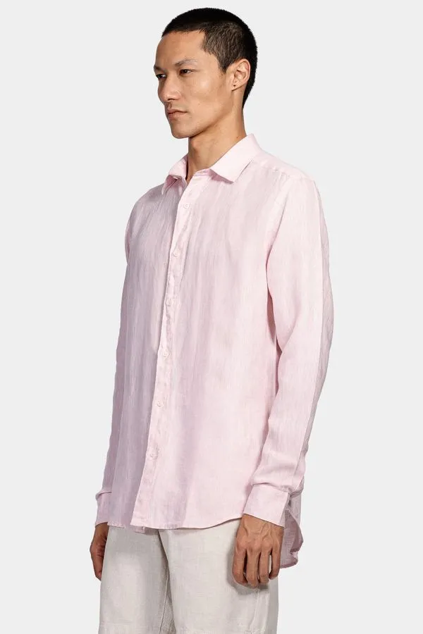 Camisa Manga Longa Slim em Linho Irlandês Rosa - G