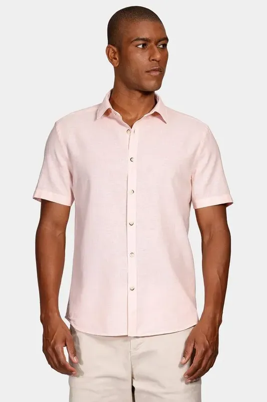Camisa Manga Curta Slim Linho Algodão Coral - XGG