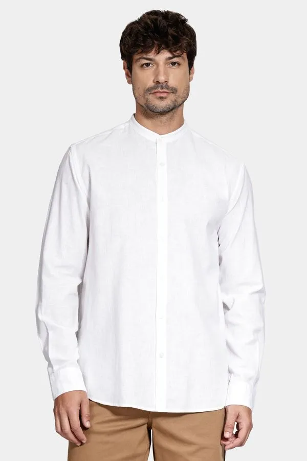 Camisa Slim Gola Padre Linho Maquinetada Branco - XGG