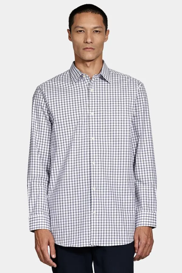 Camisa Manga Longa Slim Xadrez Stretch Branco Com Marinho - G