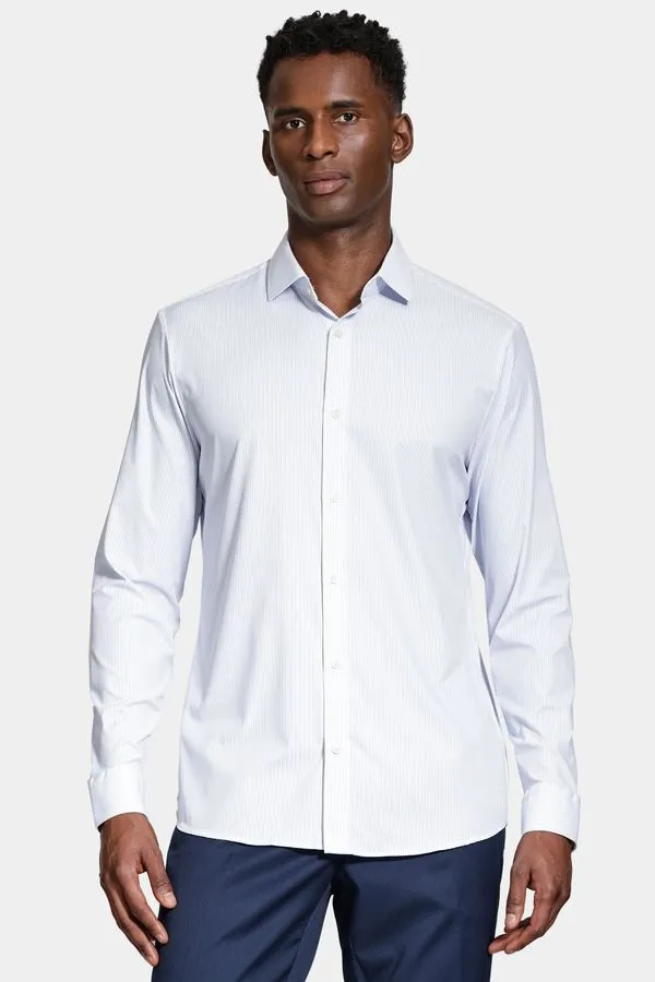 Camisa Manga Longa Poliamida Tech Flex Listrada Azul e Branca - G