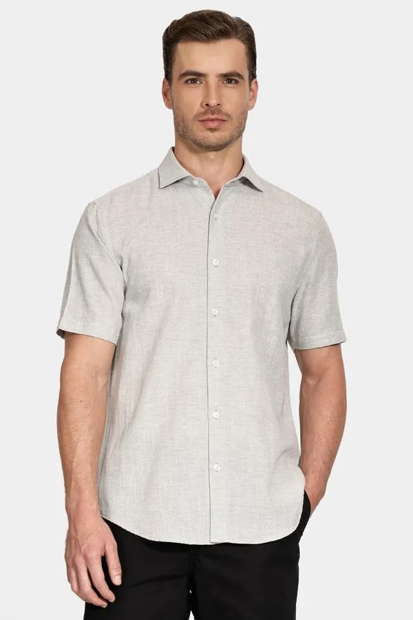 Camisa Manga Curta Slim Linho Mescla Cinza - P