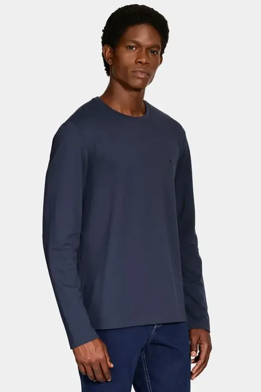 Camiseta Manga Longa Piquet Peruano Marinho - M