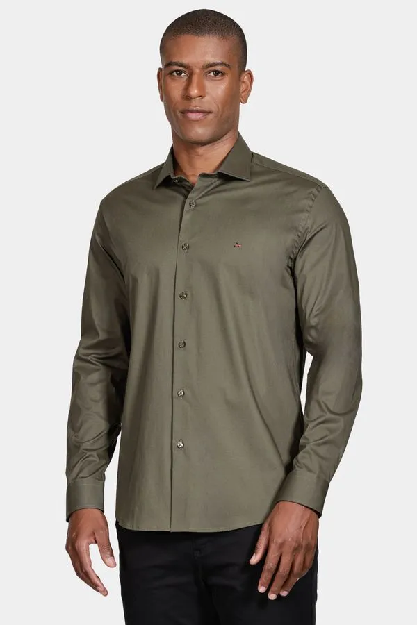 Camisa Manga Longa Slim de Stretch Verde Militar - M