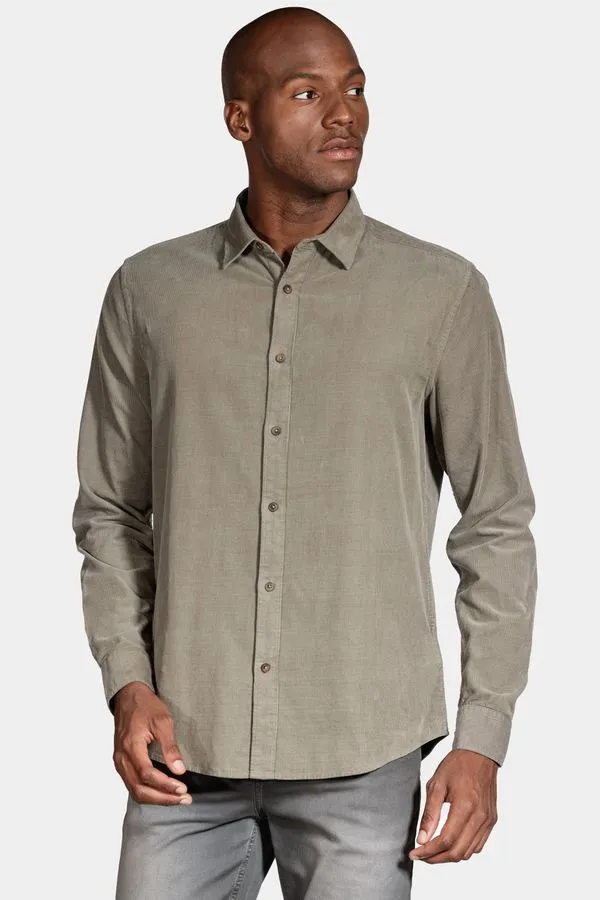 Camisa Manga Longa Slim em Veludo Cotelê Cinza - M