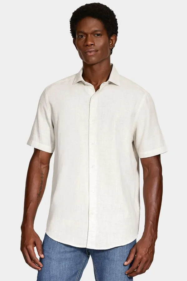 Camisa Manga Curta Slim Linho Mescla Natural - XGG