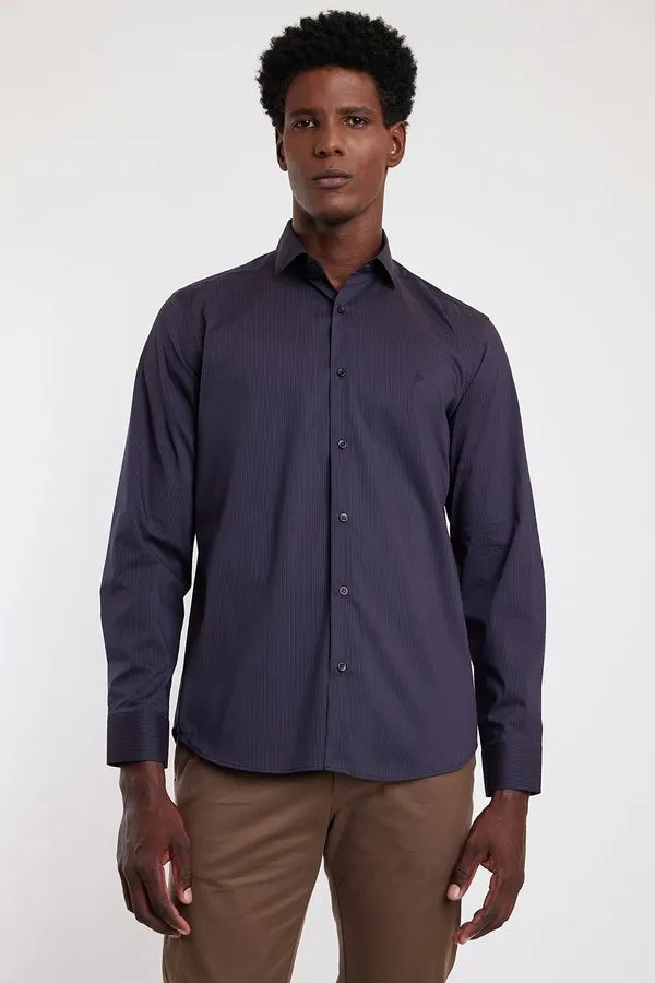 Camisa Slim Algodão e Poliamida Xadrez Marinho/Cáqui - GG