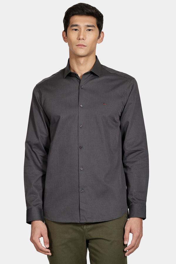 Camisa Manga Longa Regular Tricoline Maquinetada Fio 40 Chumbo - G