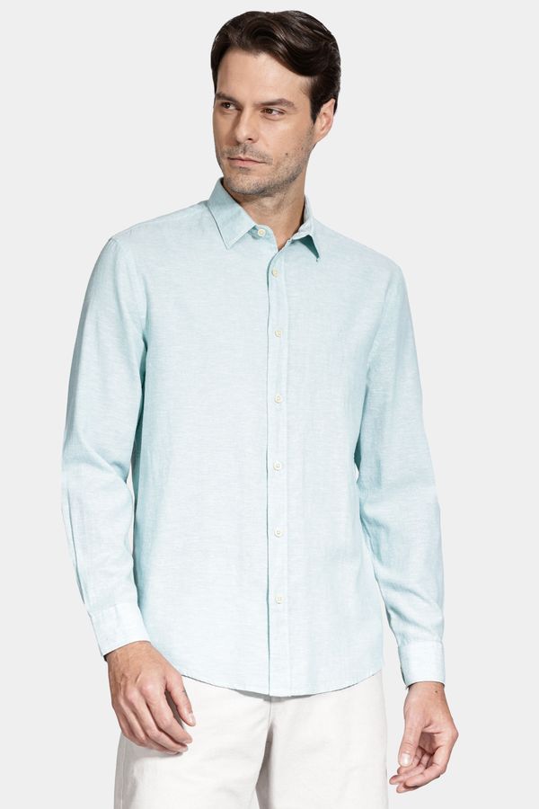 Camisa Manga Longa Slim Linho Azul Piscina - M