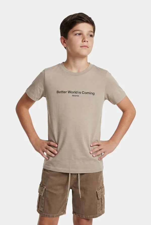 Camiseta Manga Curta Infantil Better World Is Coming Caqui 116 - PP