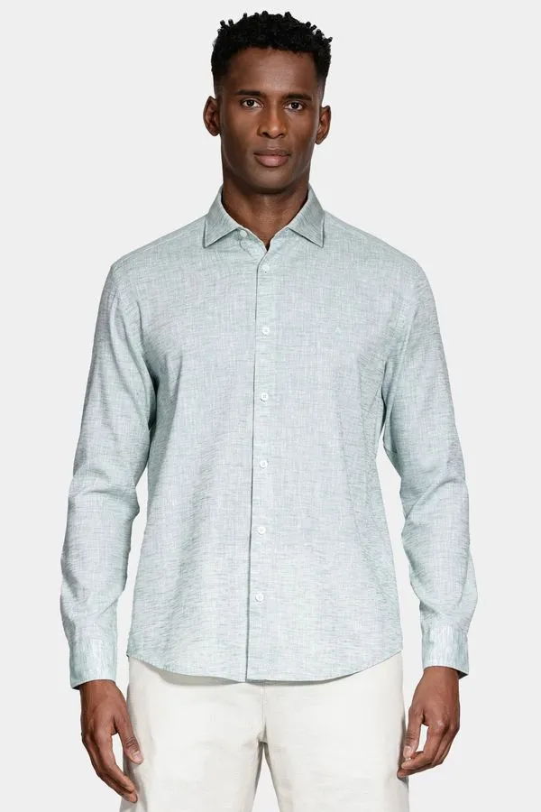 Camisa Slim Manga Longa Linen Verde - P