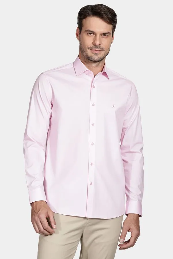 Camisa Manga Longa Slim de Stretch Rosa - G