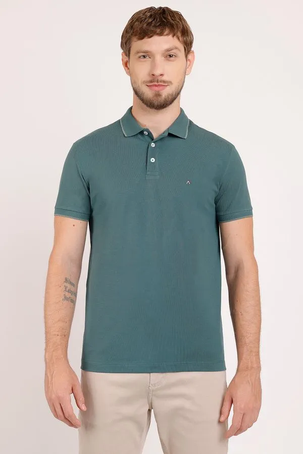 Polo Manga Curta Piquet Classic Esmeralda Com Verde - M