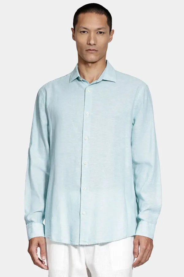 Camisa Manga Longa Regular Linho Algodão Surat Azul Piscina - 5G